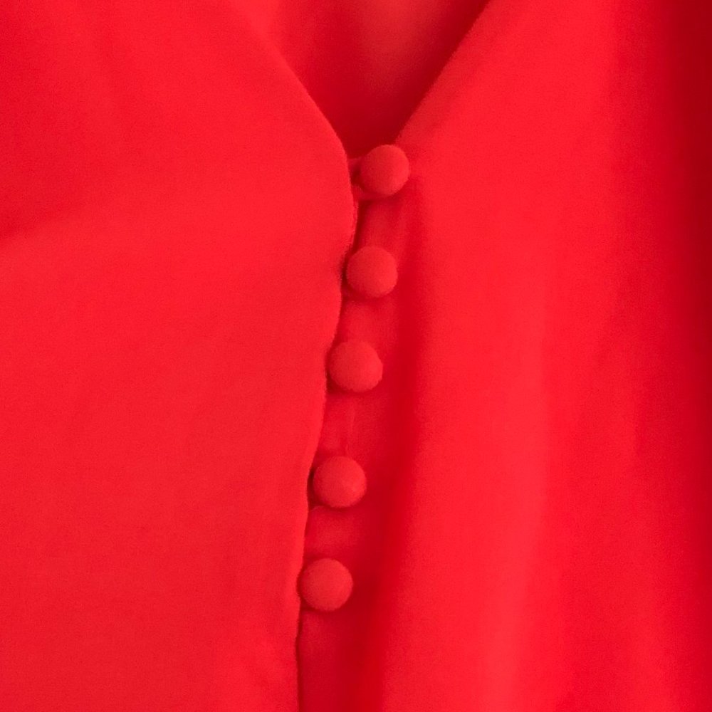 Ovi Layered Sheer Sleeveless Ruffle Blouse in Red-Orange | Size Small - Picture 6 of 10